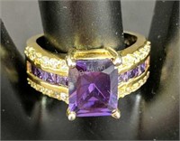 TH- 14KT Gold Synthetic Amethyst & Diamond Ring