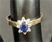 TH-10KT Gold Blue Sapphire & Diamond Ring