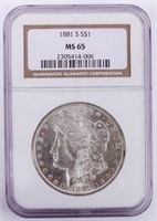 Coin 1881-S  Morgan Silver Dollar  NGC MS65