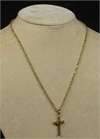 14 Karat Gold Rope Chain W/cross Pendant