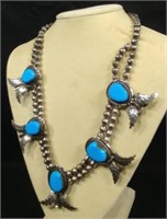 Vintage Sterling Silver & Turquoise Squash Blossom