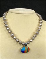 Sterling Silver Necklace W/multicolor Stone