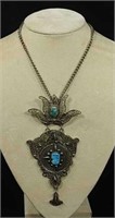 Silvertone & Turquoise Swing Necklace
