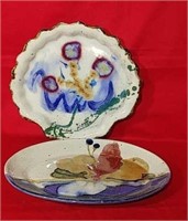 (2) Handcrafted And Handpainted Platters