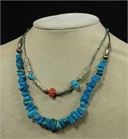 Two Silver, Turquoise & Coral Necklaces