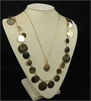 Two Gold Tone Necklaces & Locket