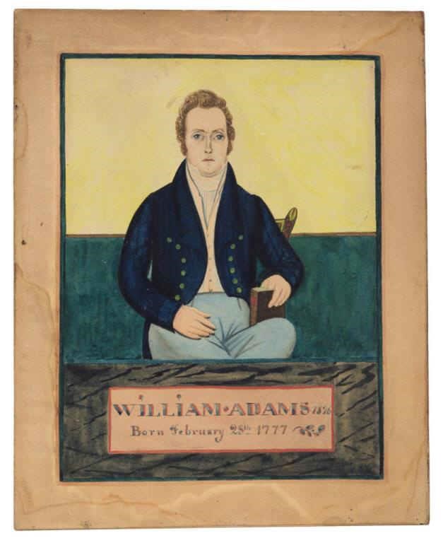 One of an important pair of  North Carolina folk art portraits attributed to the Guilford Limner, recently discovered