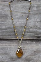 1920's Amber Lucite Pendant Necklace