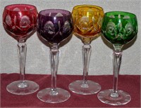 4 Multi-Colored Bohemian Crystal Wine Glasses