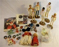 2 Storybook dolls; set of carolers; vintage sleigh