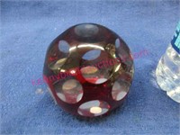 ruby red & clear paperweight