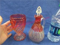 rubina art glass cruet & amberina swirl glass jar