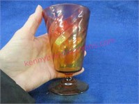 footed amberina glass tumbler - 5in tall