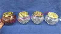 cranberry delaware powder jar & 3 cut glass powder