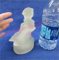 frosted girl with geese figurine - 6in tall