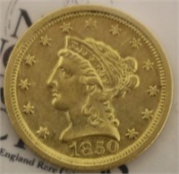 1850-O 2 1/2 U.S. DOLLAR GOLD COIN, AU CONDITION