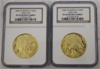 TWO 2006 $50 GOLD BUFFALO INDIAN HEAD COINS,