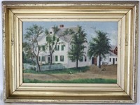 19TH C OIL PAINTING ON BOARD, COUNTRY FARMHOUSE