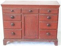 19TH C AMERICAN 9 DRAWER AND 1 DOOR PINE CABINET,