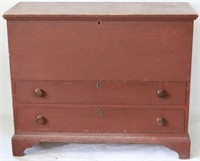 LATE 18TH C PINE 2 DRAWER LIFT-TOP BLANKET CHEST,