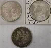 3 MORGAN SILVER DOLLARS INCLUDING A 1904-O IN BU