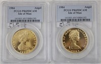 TWO 1984 ISLE OF MAN, 1 OZ. EACH GOLD COINS,