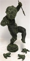 LATE 19TH C BRONZE FIGURE OF PUTTI WITH TRIDENT