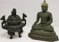 TWO 19TH C ASIAN BRONZE ITEMS TO INCLUDE A 16"