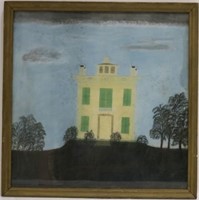 EARLY 19TH C PASTEL DRAWING OF A FEDERAL HOUSE