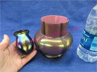 2 old plum luster carnival glass vases