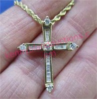 14k gold diamond cross pendant & chain (8.7 grams)