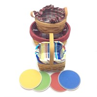 3 Longaberger Handwoven Baskets & Coasters