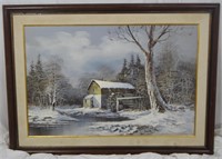 Framed Winter Scene Oil On Canvas