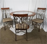 Modern Glass/  Wood/ Metal Table W/ 3 Chairs