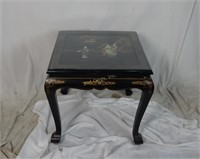 Ornate Black Lacquer Carved Stone Figure Table