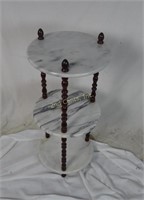 3 Tier Marble & Wood Stand/ Bottom Marble Damaged