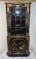 Ornate Black Lacquer Corner Display Cabinet