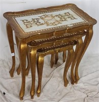 3 Wood Nesting Tables Gold & White