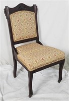 Antique Carved Wood Padded Chair