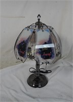 Metal Touch Table Lamp With Glass Train Panels