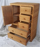 Wicker & Wood  5 Drawer Dresser W/ Storage Cubby