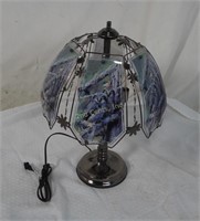 Metal Touch Table Lamp With Glass Owl Panels