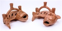 2 Terra Cotta Fish Candle Holders