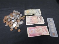Group of Mixed Foreign Coins & Paper Money