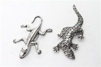 Sterling Silver Figural Salamander Brooches, 2