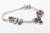 Pandora Sterling Bracelet w 3 Spacers & 4 Charms