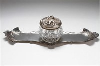 Art Nouveau Silver & Cut Glass Dresser Jar on Tray