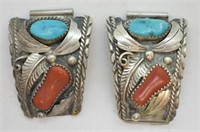 Sterling Silver Turquoise & Coral Watch Band Sides