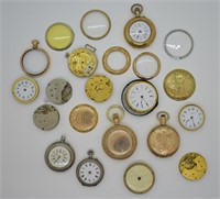 Lot of Antique Lady's Pcoket Watch Parts, Cases