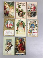 A lot of eight Christmas postcards, mostly Santa